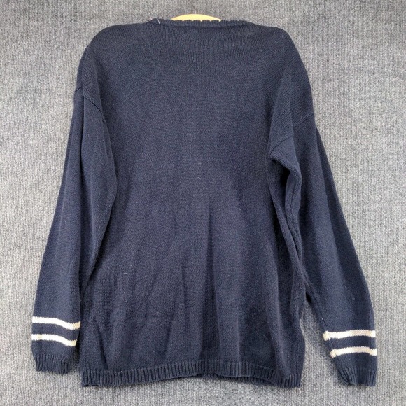 Karen Scott Womens Pullover Sweater Blue Medium Flags Nautical Shoulder Pads - Picture 6 of 13